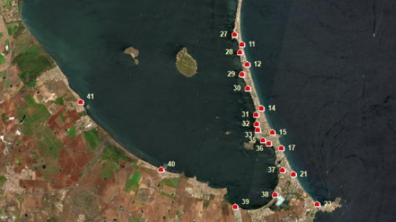 Mapa con los proyectos de recuperación del Ministerio en la zona sur del Mar Menor