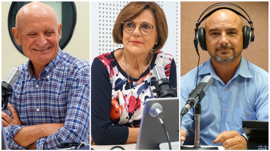 Domingo Coronado, Rosa Peñalver y Daniel Ruiz en los estudios de Onda Regional de Murcia