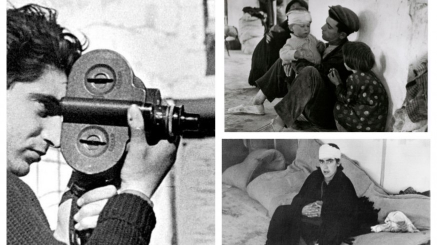 Robert Capa y dos de las imágenes que captó en Murcia 
