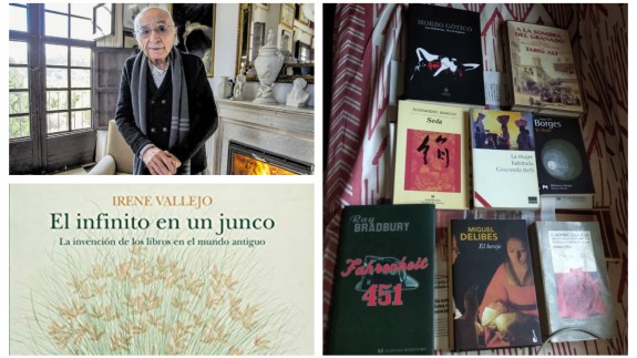 Francisco Brines junto a los libros que hoy nos comenta Ana Escarabajal 