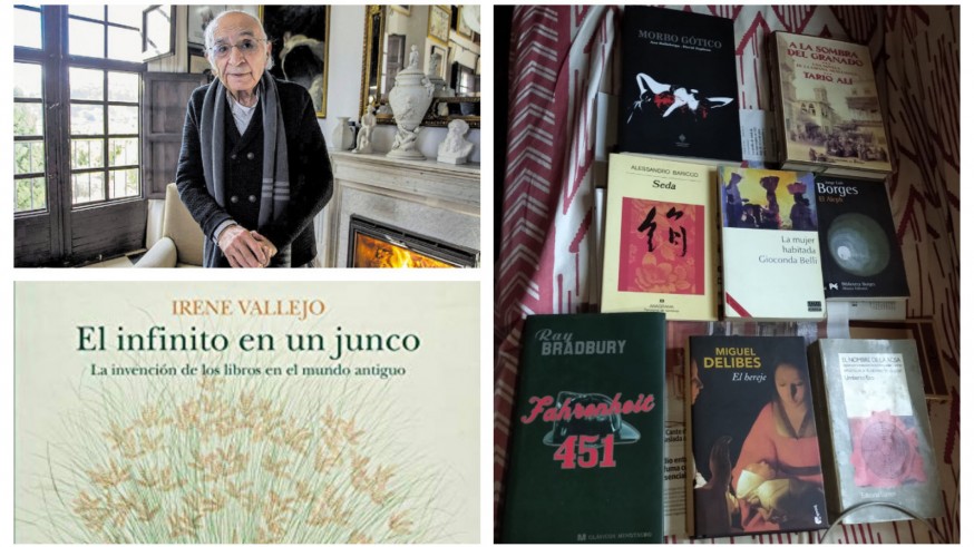 Francisco Brines junto a los libros que hoy nos comenta Ana Escarabajal 