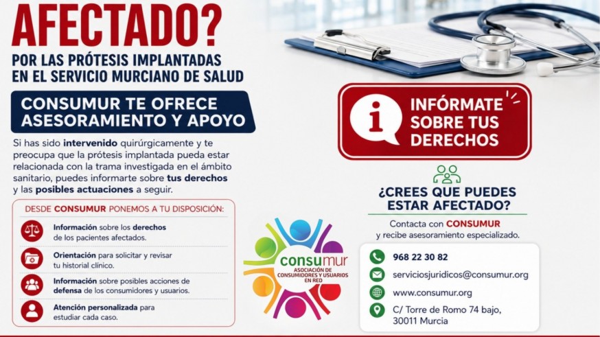 CONSUMUR ofrece asesoramiento a los pacientes que sospechen estar vinculados a la trama sanitaria investigada de las prótesis
