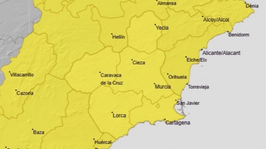 La AEMET pone a toda la Región en alerta el próximo jueves