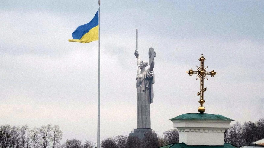 Bandera de Ucrania en Kiev