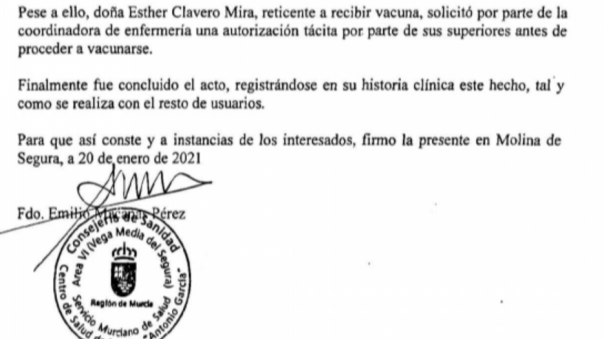 Fragmento del informe hecho público por el ayuntamiento de Molina