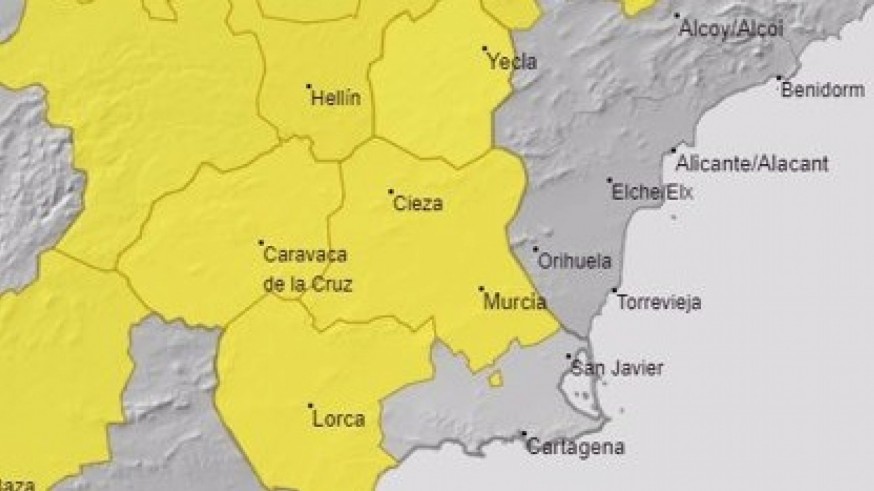 Activado el aviso amarillo por altas temperaturas este viernes en la mayor parte de la Región