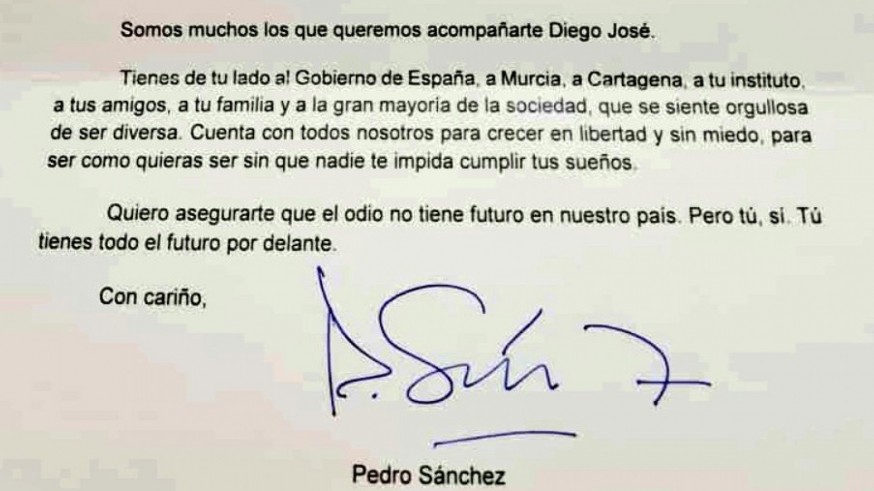 Fragmento de la carta enviada a Diego