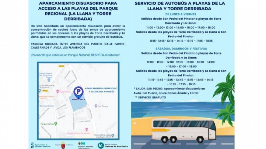 Las playas de La Llana y Torre Derribada contarán con un servicio de autobús gratuito y un aparcamiento disuasorio