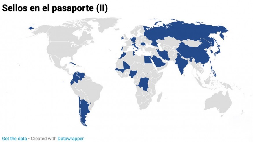 Mapa mundi con los países visitados en estas últimas semanas