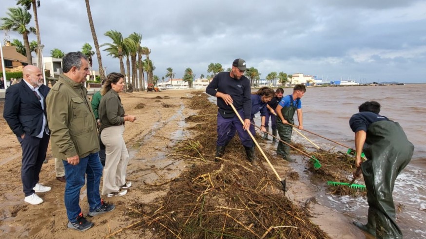 El Gobierno regional refuerza el dispositivo para retirar la biomasa del Mar Menor tras la dana 