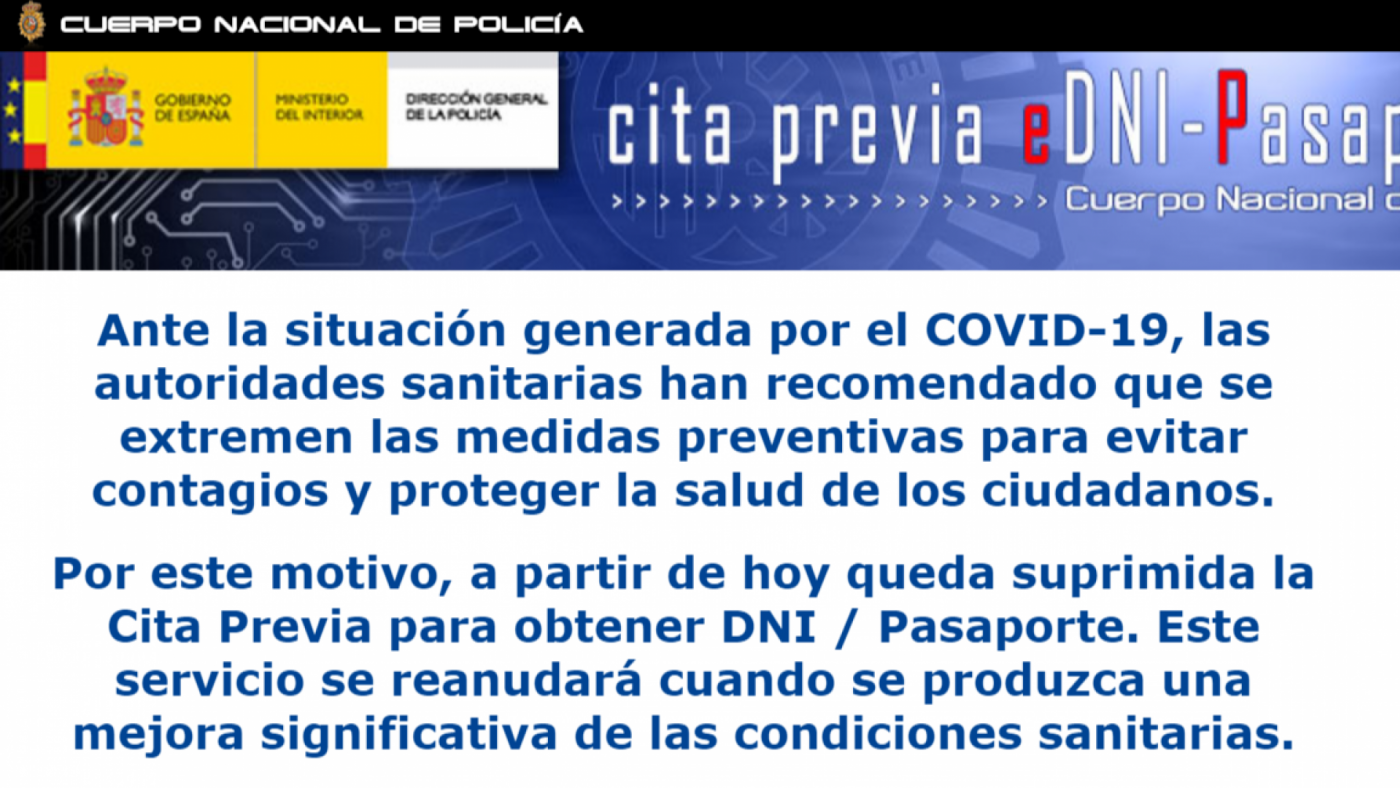 Página del Mnisterio del Interior fuera de servicio