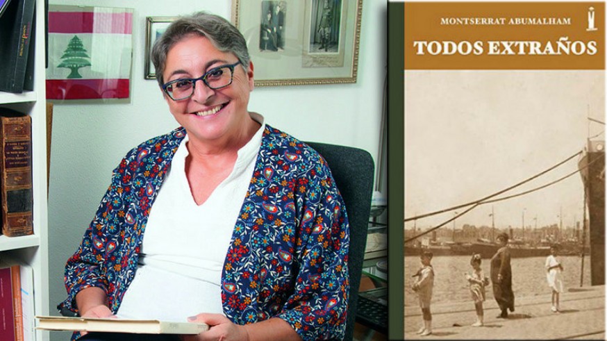 Montserrat Abumalham y portada de la novela 'Todos extraños'