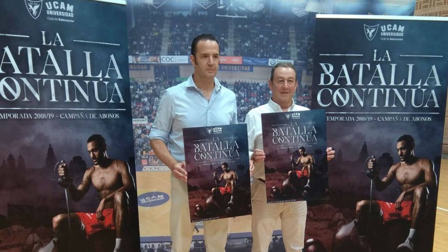Ramón Megías, vicepresidente del UCAM Murcia, y José Miguel Garrido, director de marketing del club