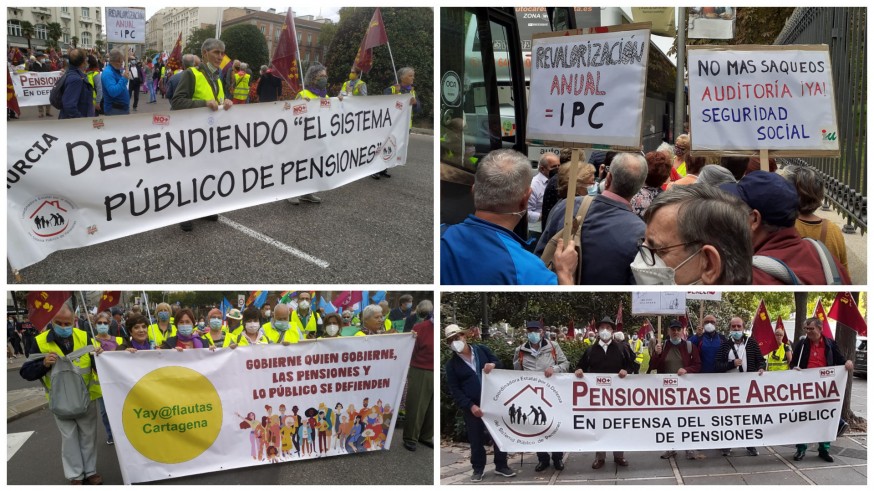 Seis autobuses han acudido desde Murcia para defender las pensiones públicas