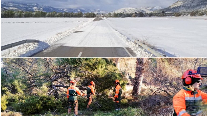 Efectivos de la Comunidad Autónoma retiran nieve y árboles en carreteras del Noroeste