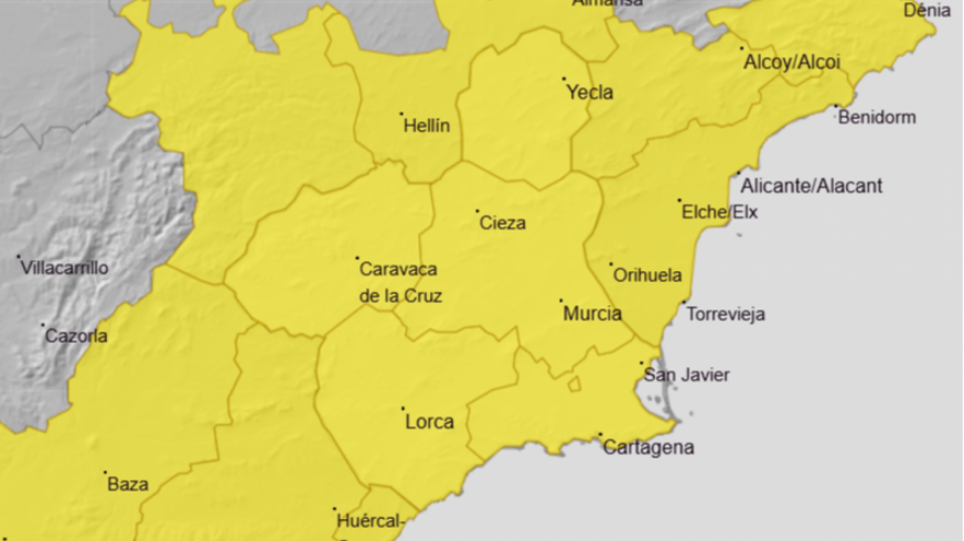 Las lluvias tiñen de amarillo a la Región de Murcia 