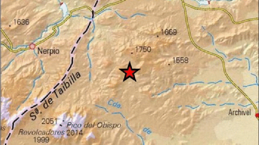 Mapa con el epicentro del seismo
