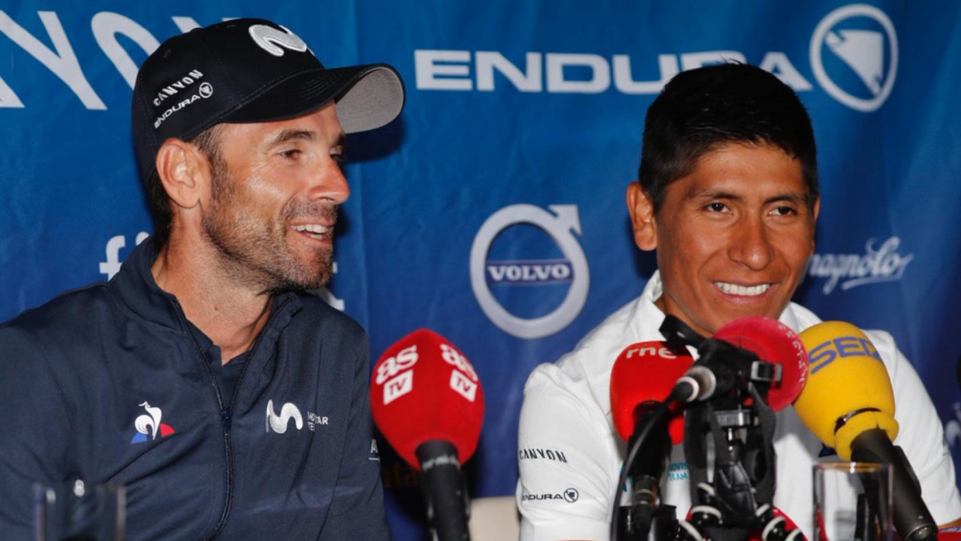 Valverde y Nairo atienden a los medios. Foto: Movistar
