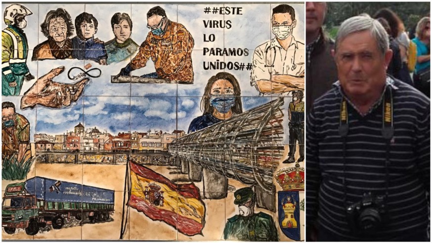 Luis Revelles y mural en homenaje a la lucha contra el covid-19
