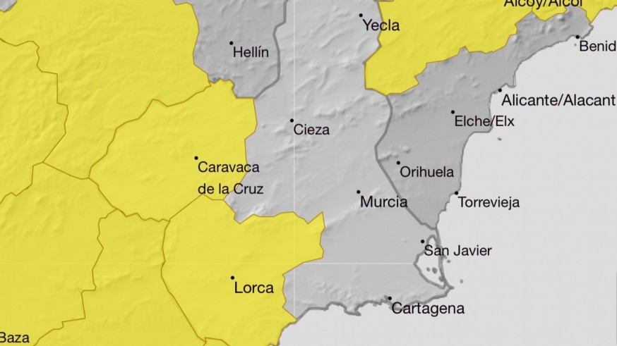 Aviso amarillo por lluvias y tormentas este miércoles en parte de la Región de Murcia