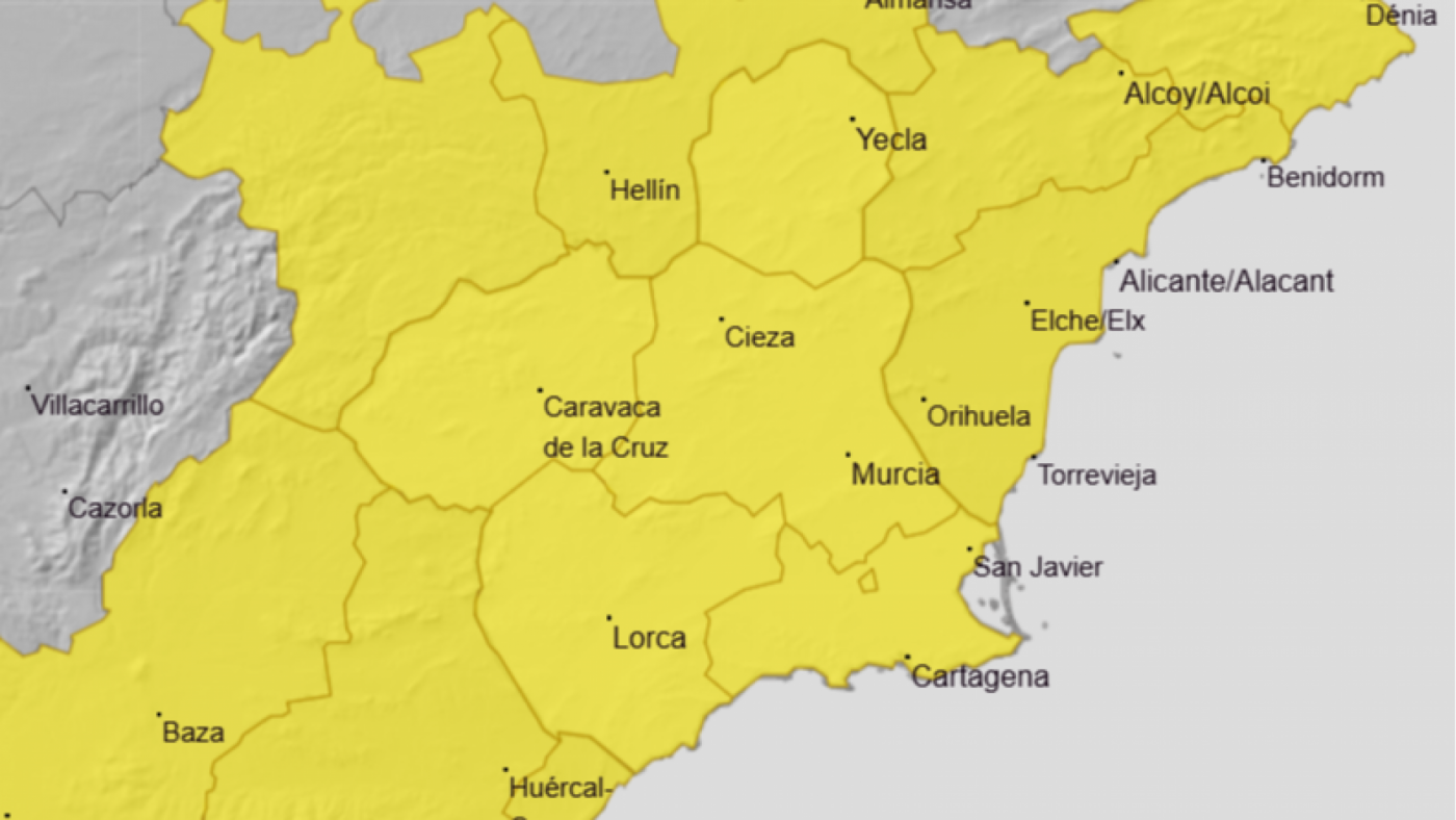 Las lluvias tiñen de amarillo a la Región de Murcia 