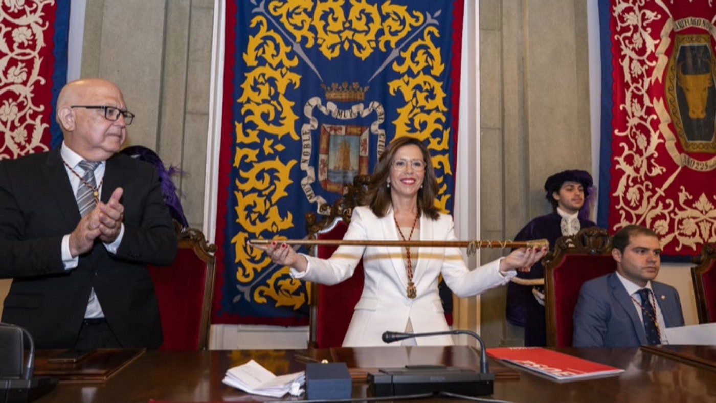 La alcaldesa de Cartagena, Ana Belén Castejón, durante su investidura