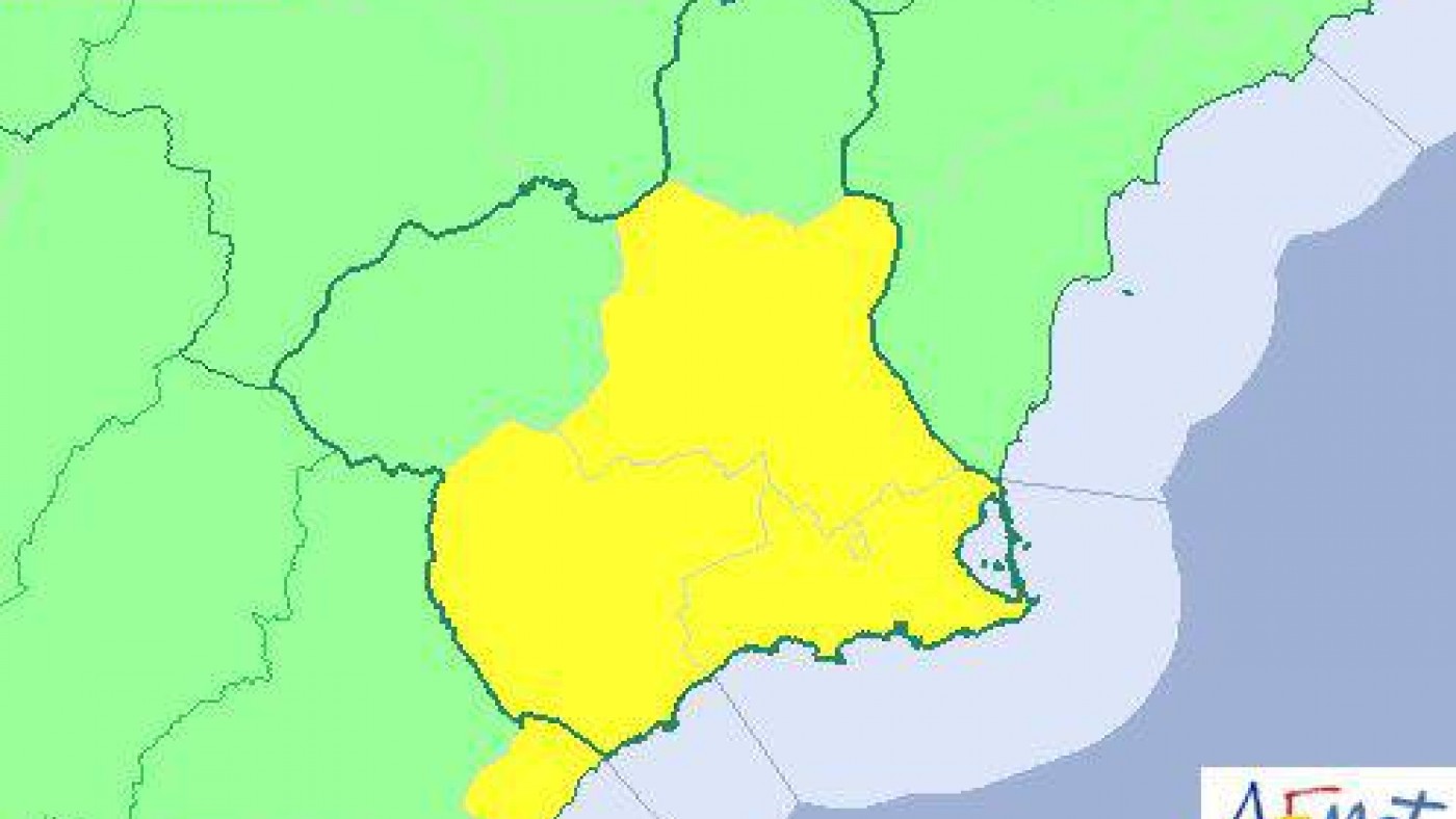 Mapa de aviso amarillo emitido por AEMET