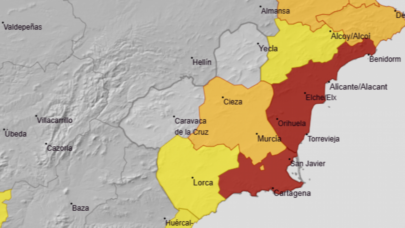 Aviso rojo este viernes por lluvias persistentes en el Campo de Cartagena y Mazarrón 