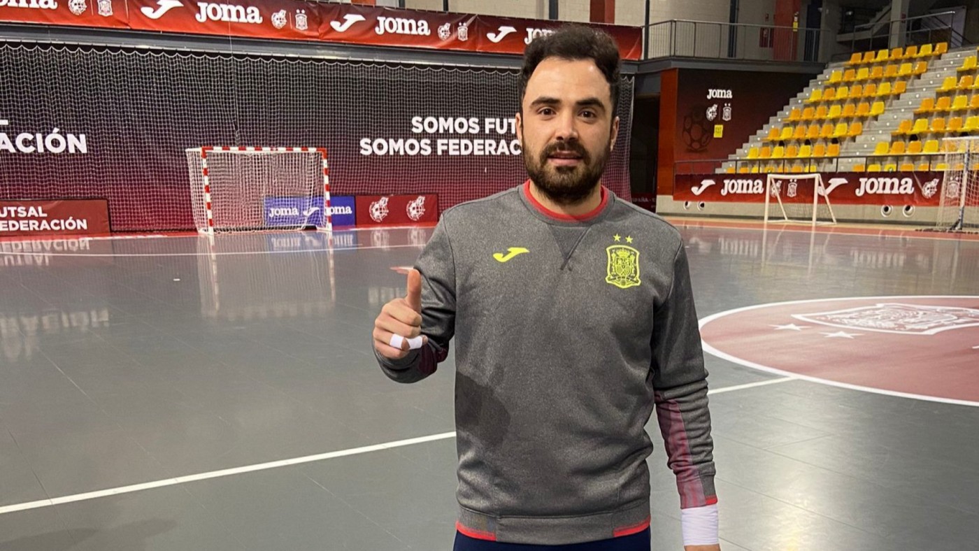 Chemi, con la selección española de fútbol sala