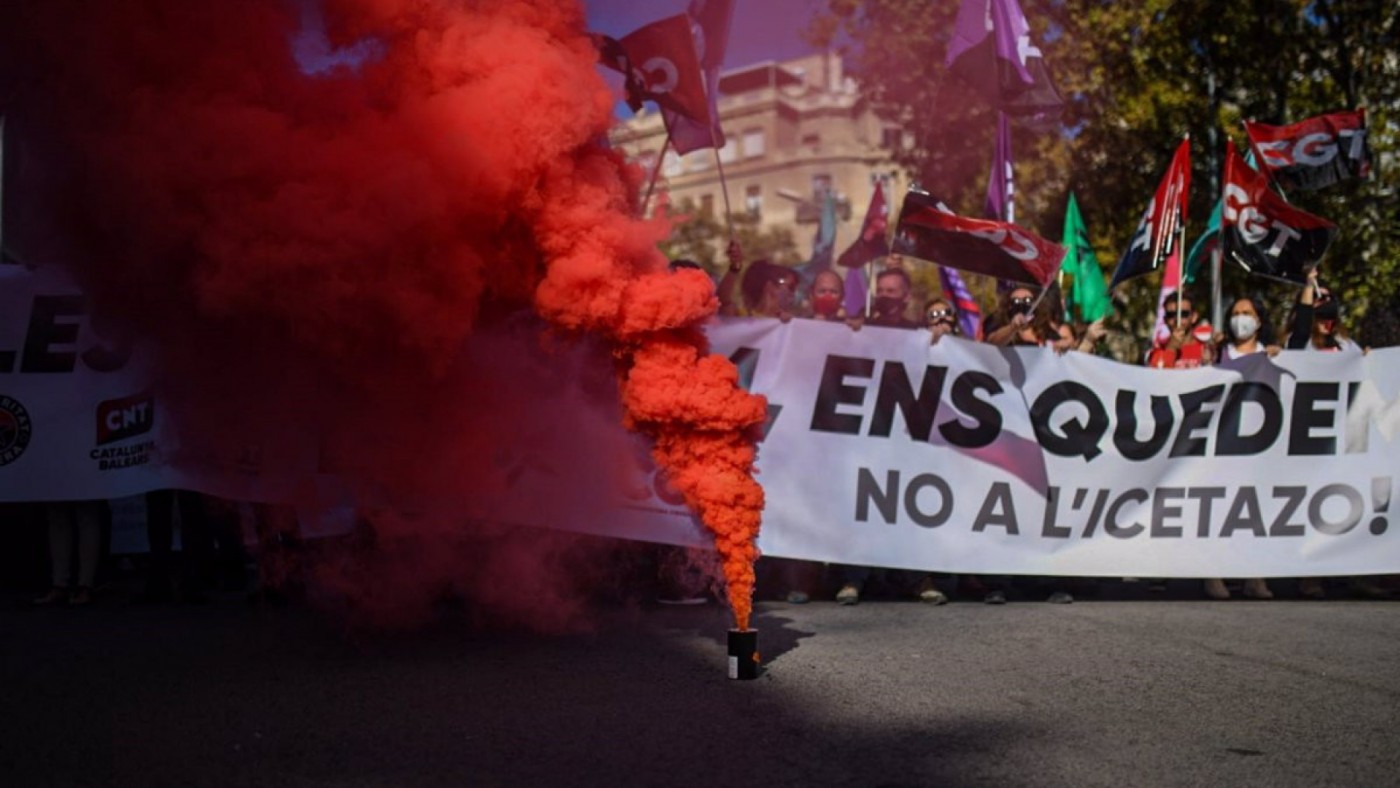 Imagen de la huelga hoy en las calles de Barcelona