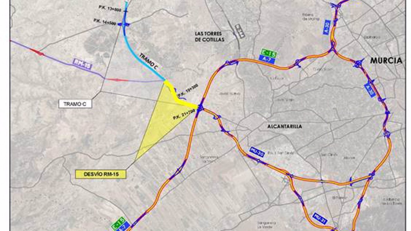 El tráfico de la autovía RM-15 se verá afectado por las obras del tramo 'C' del Arco Noroeste de Murcia