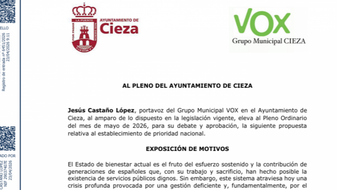 La 'prioridad nacional' de VOX llega a los ayuntamientos de la Región