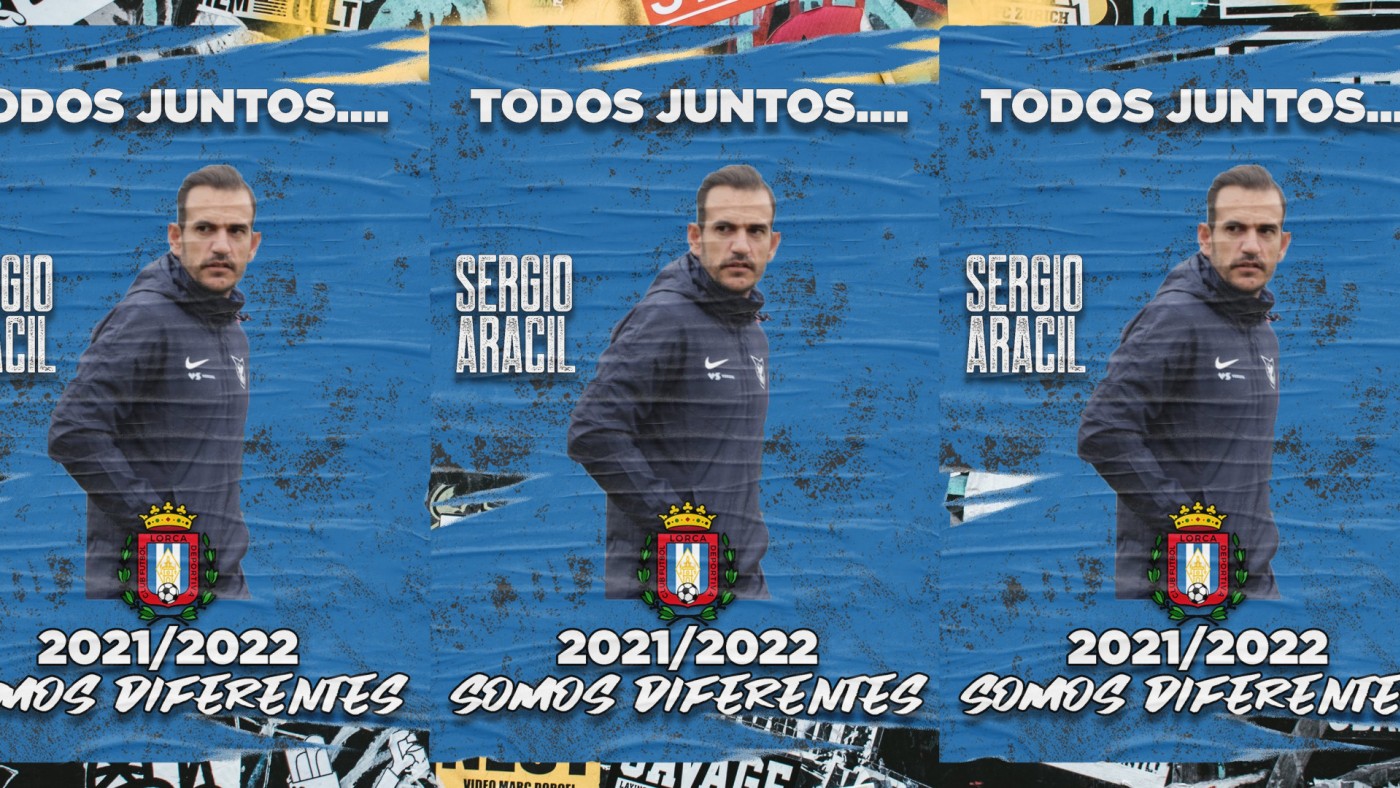 Cartel anunciador de la incorporación de Sergio Aracil. FOTO: Lorca Deportiva.