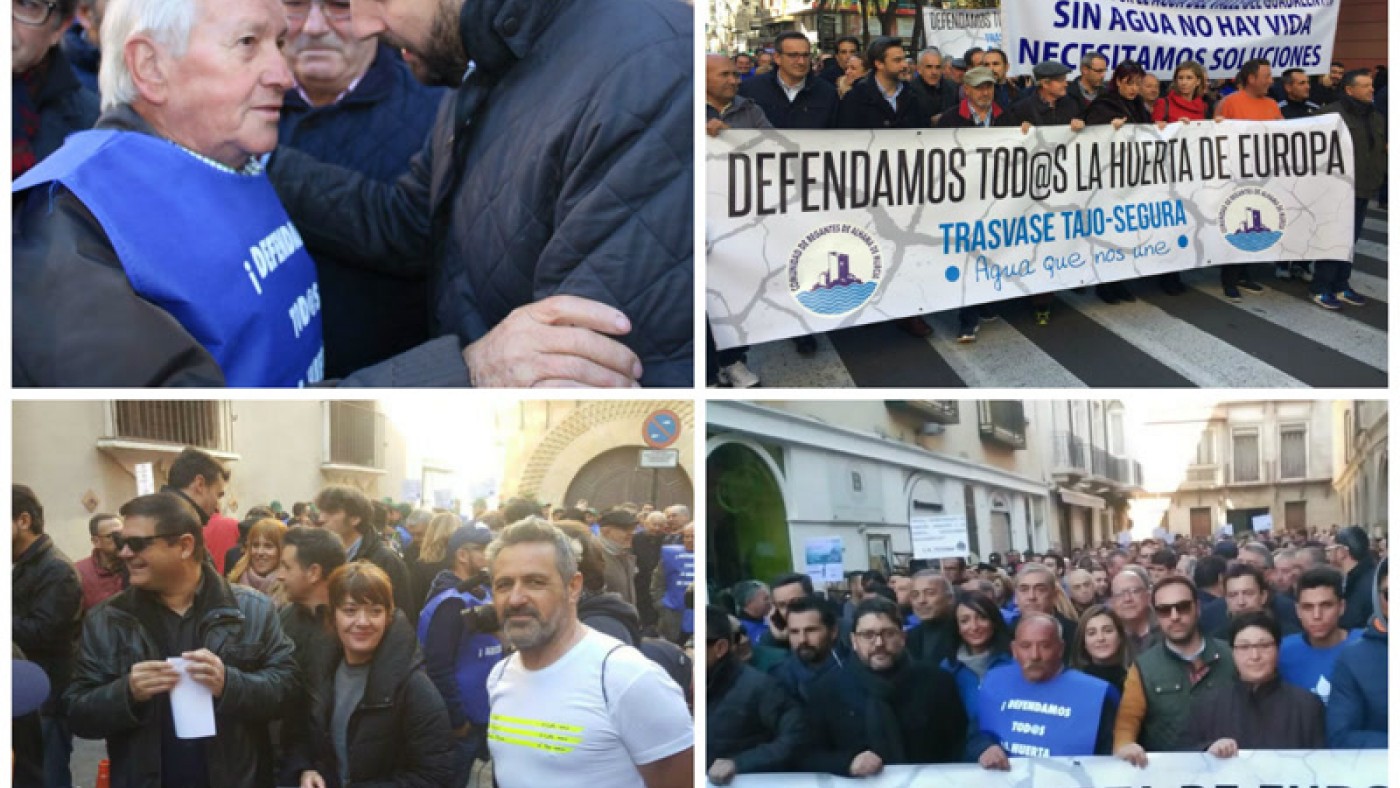 Gobierno y partidos políticos junto a agricultores y regantes en la manifestación celebrada en Murcia