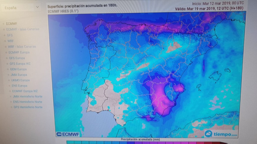 Mapa de estimación de precipitaciones para la próxima semana