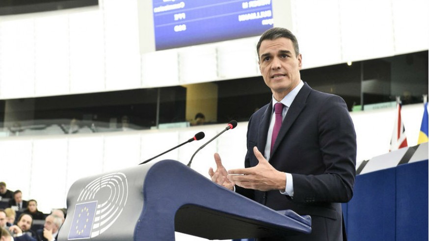 Pedro Sánchez durante su intervención en la Eurocámara