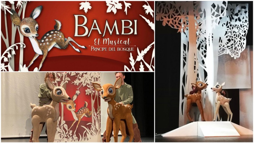 Cartel, decorado e intérpretes del musical 'Bambi, príncipe del bosque'
