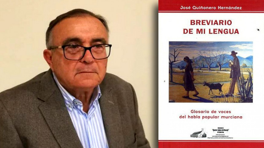 José Quiñonero y portada del libro 'Breviario de mi lengua'