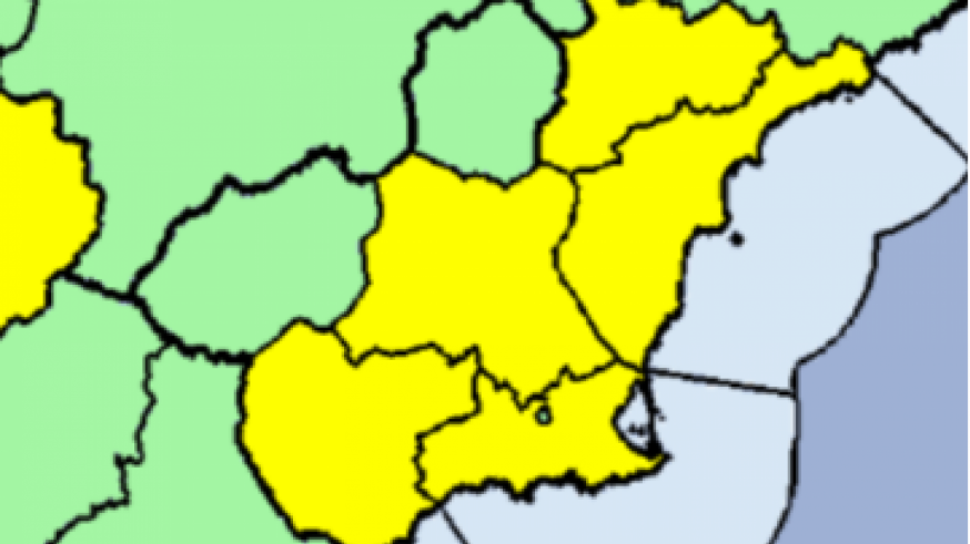 Aviso amarillo por lluvias hasta las 22 horas en el Guadalentín, Campo de Cartagena y Vega del Segura