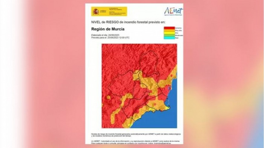 Nivel de riesgo de incendio forestal extremo y alto este viernes en la Región