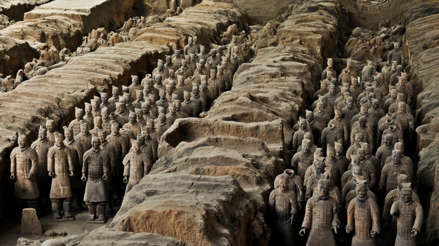 Parte del ejército de terracota del mausoleo del primer emperador de China, en Xian