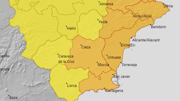 Meteorología eleva a naranja el aviso por lluvias en el Campo de Cartagena y Vega del Segura