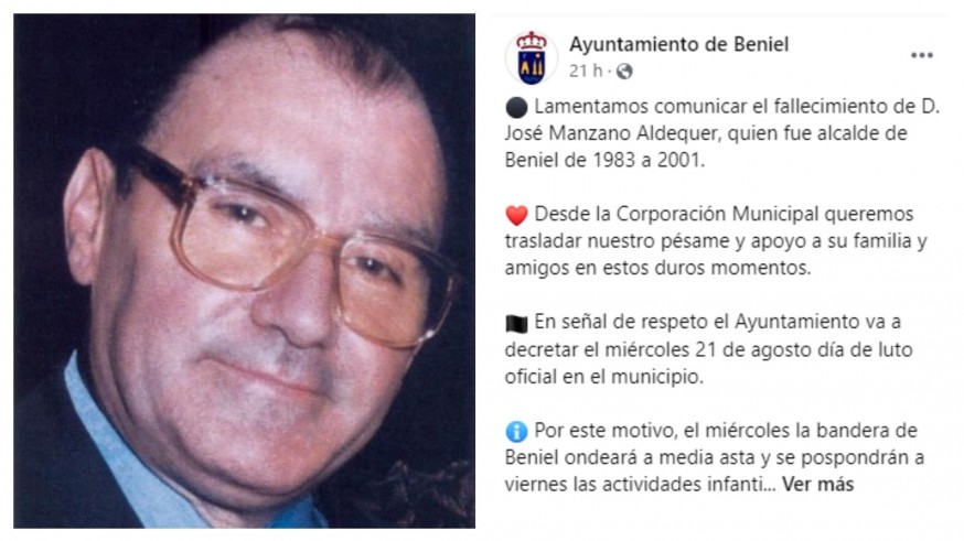 Fallece José Manzano, alcalde de Beniel durante 18 años