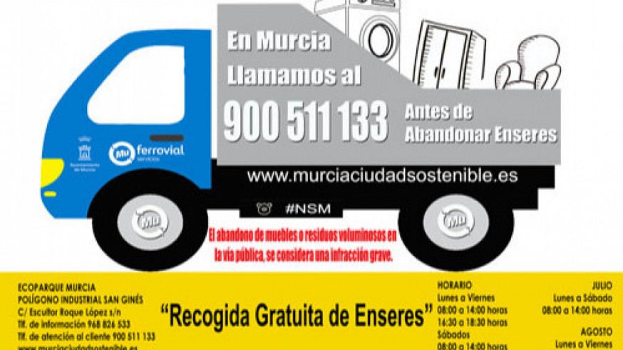 Cartel de recogida de enseres del municipio de Murcia