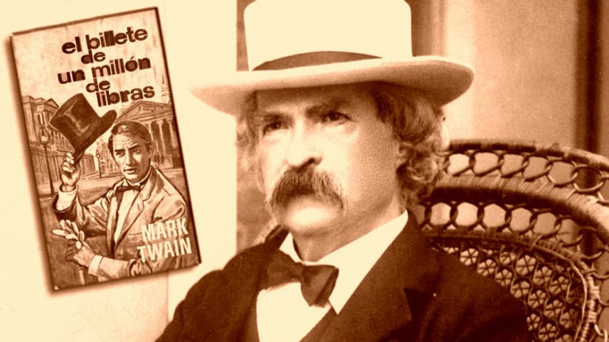 Mark Twain y portada de 'El billete de un millón de libras'