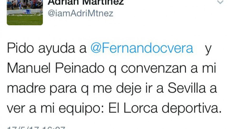 Imagen del mensaje que Adrián nos hizo llegar a través de Twitter