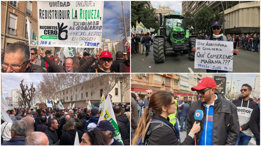 Algunos de los agricultores que participan en la protesta en Murcia
