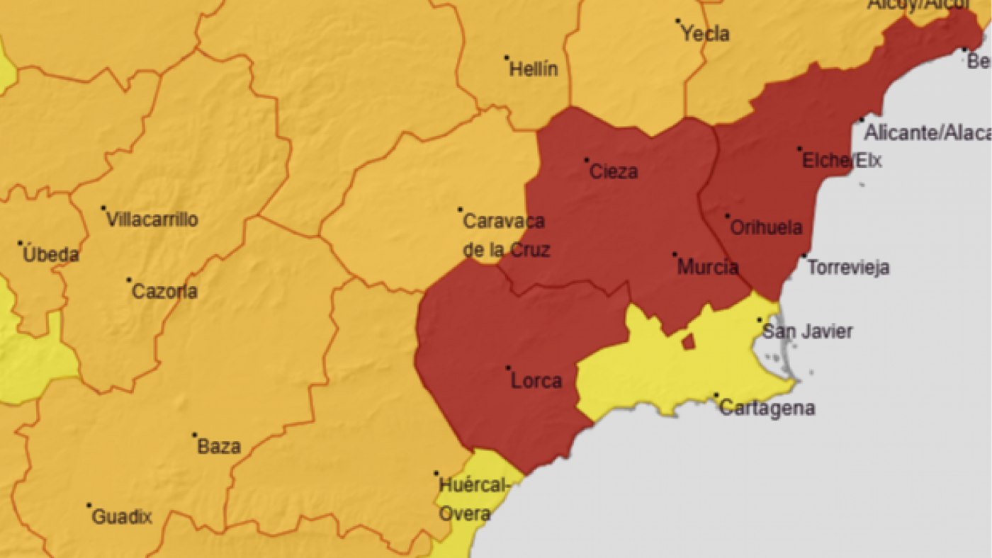 La AEMET activa el aviso rojo por calor extremo en Murcia: se esperan hasta 44 grados este jueves